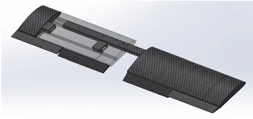CAD render of the wing assembly and spar
