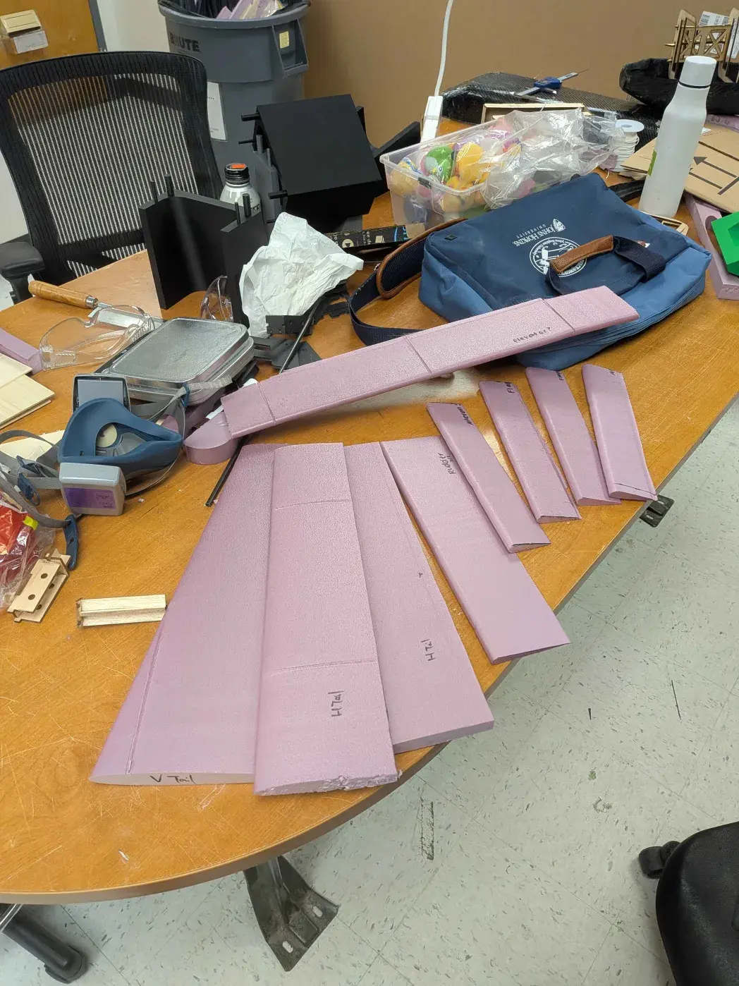XPS foam wing and tail sections cut to shape